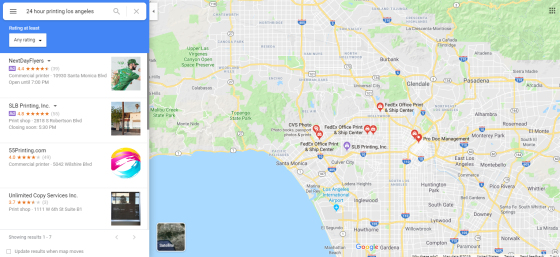 local search for 24 hour printing services