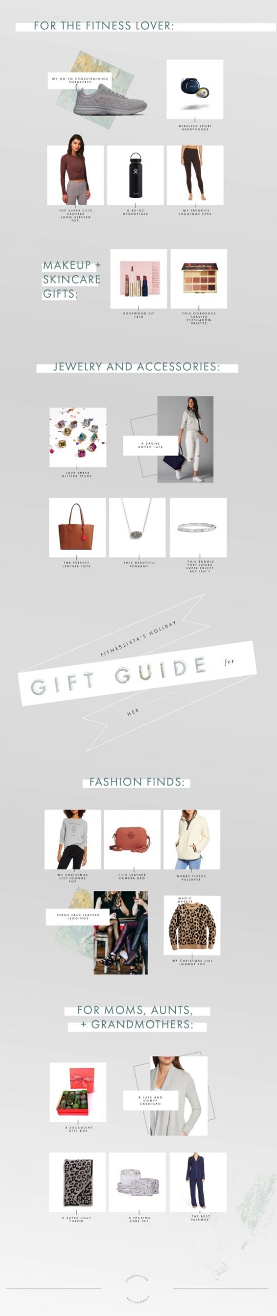 Fitnessista Holiday Gift Guide 2019 Her. So many great ideas for moms, aunts, sisters, BFFs or even yourself. Check it out: fitnessista.com