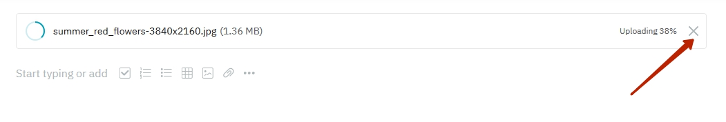 Click on the button to add file and select the required file. The file will then start uploading. You can stop the upload by pressing the X button.