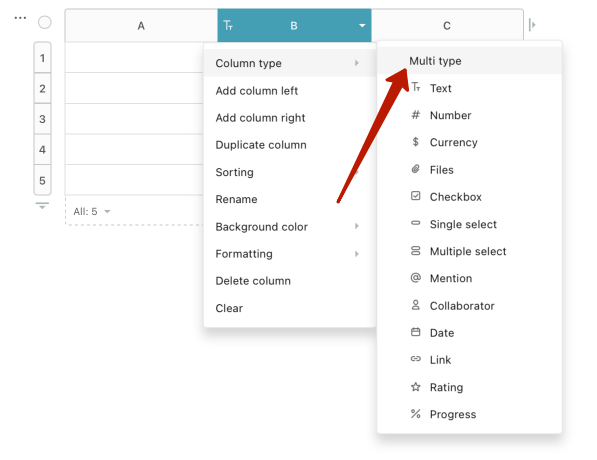 Therefore, you first need to convert the column to a Multitype, and then combine the cells.