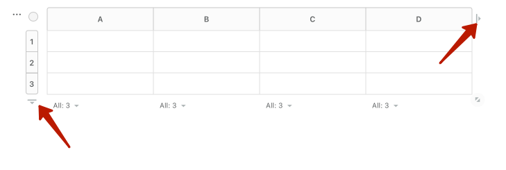 Click the arrow below the list of rows or the arrow to the right of the list of columns to add new rows or columns.