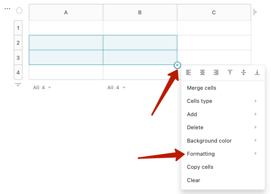 Select the cells and click on the menu. Then select the desired formatting in Formatting.