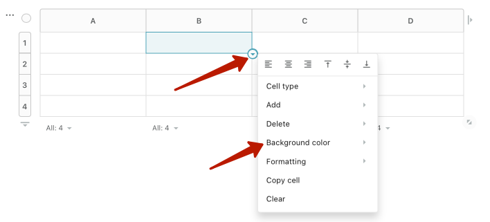 Click on the menu of the cell and select the desired color from the Background color list.