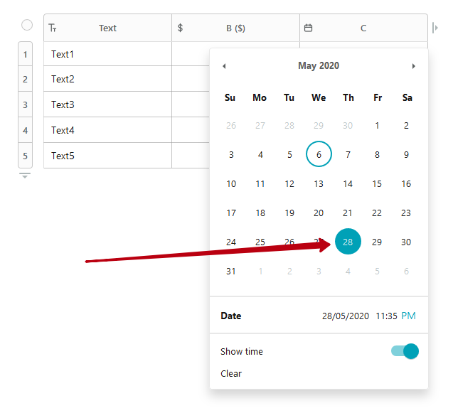  You can set the date using the calendar. The date format can be chosen in the column settings.