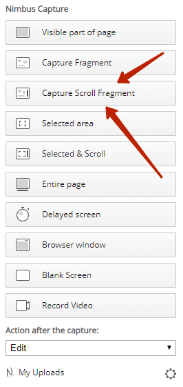 Click on the Capture scroll fragment button (if it’s not there, then that means there’s no internal object with a scroll).