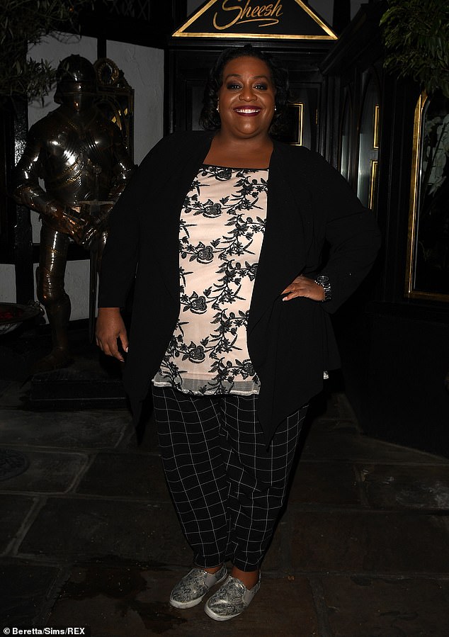 Strike a pose: Alison Hammond appeared in high spirits as she joined the cast for the bash