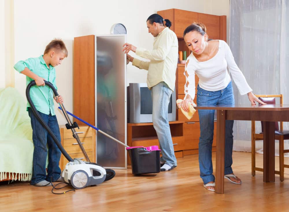 cleaning with family
