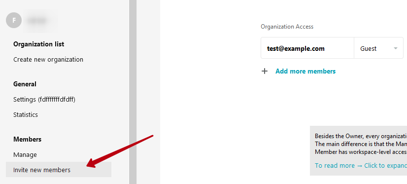 In the Members menu, click on Invite new members