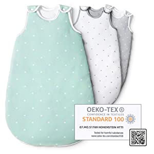 Geschenk Bio Schlafsack Ehrenkind Mint Grau Wei&szlig; Punkte Sterne GOTS OEKO-TEX hochwertig