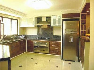 the kitchen is decorated