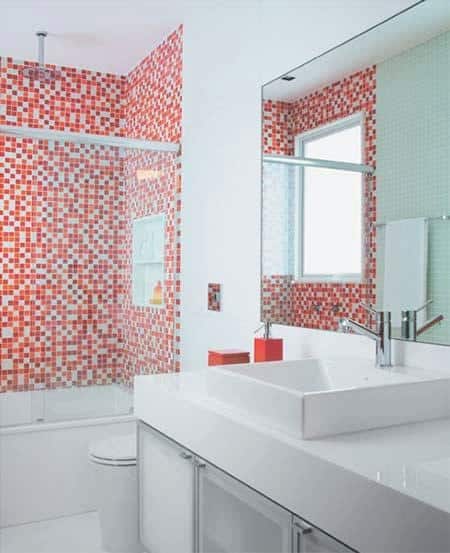 a bathroom with an insert decorated with