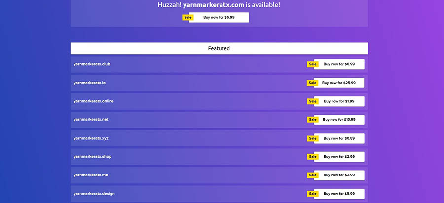 Additional domain name suggestions using different TLDs.