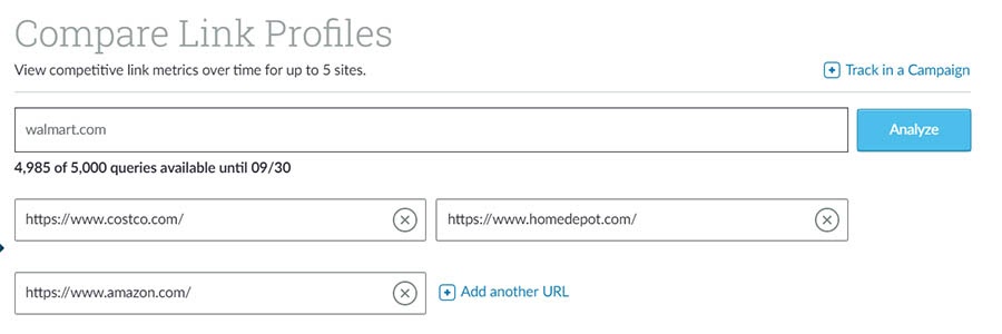 &ldquo;Compare Link Profiles&rdquo; data on Link Explorer