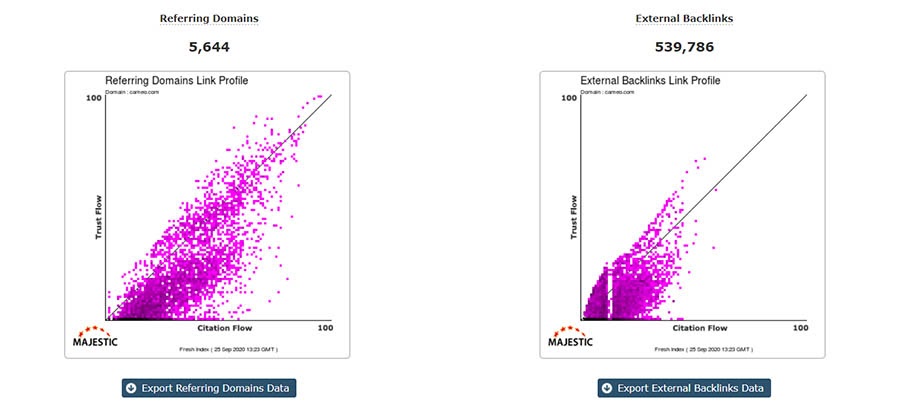 Example of data visualization on Majestic SEO.