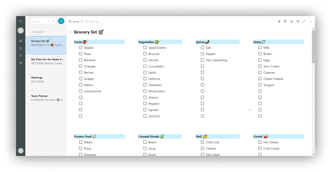 Here are some examples that show how columns can help organize information