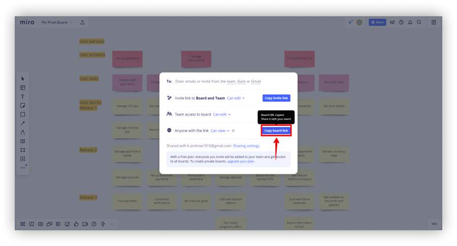 Select Copy board link and the link will be successfully copied.