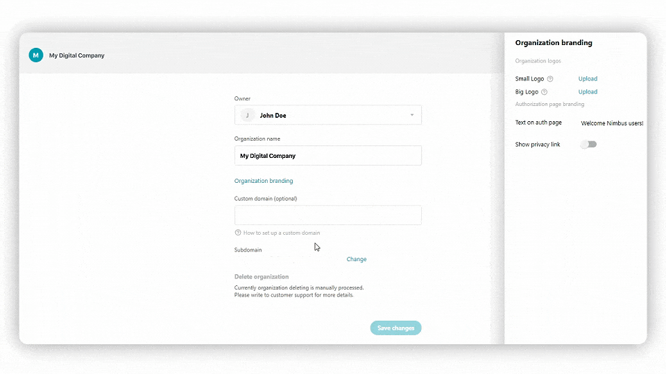  If you have added a big logo of the organization and indicated its name, then this data will be used in emails sent to members of the organization - for instance, when you invite members or mention them in pages.