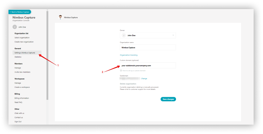 You can add your personal domain. The web client and public pages will be displayed on a subdomain like "mypages.mydomain.com".