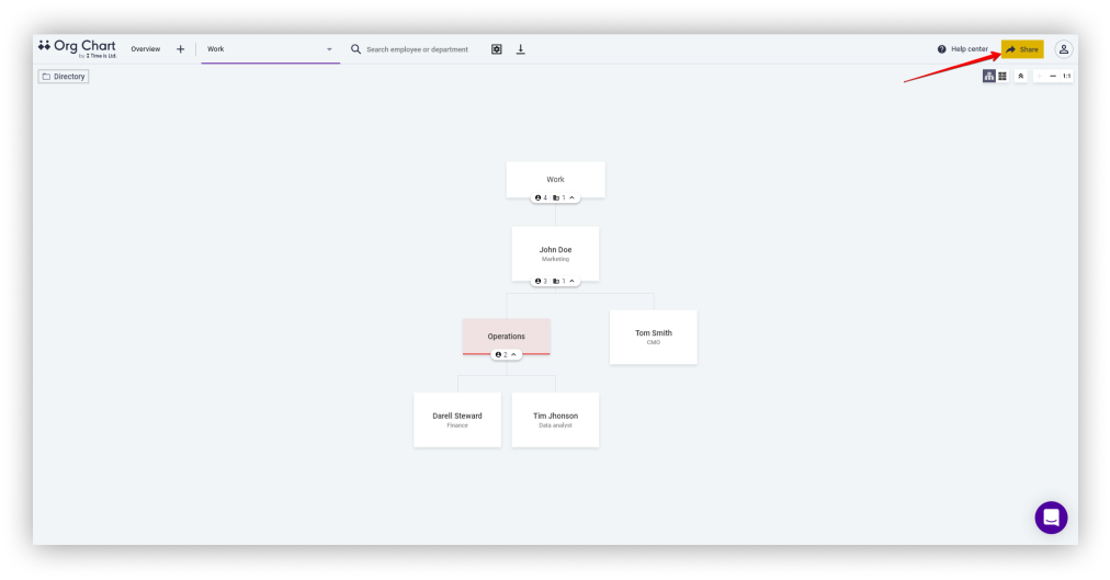 How to copy the sharable link in Org Chart