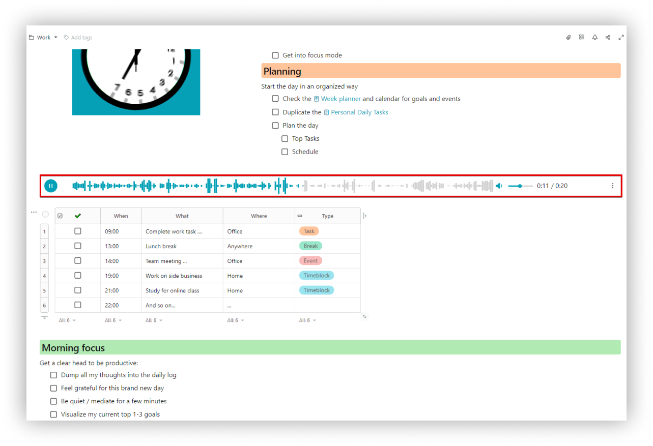 During audio playback, you can click on different parts of the recording to start playing from the selected time.