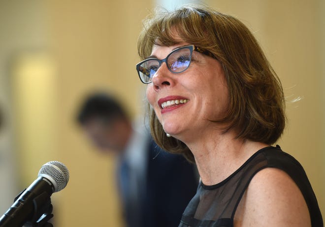 Halina Zyczynski, M.D., medical director of the Magee-Womens Research Institute of Erie, speaks Thursday during the unveiling of the new $750,000 biomedical translational research lab at Penn State Behrend's Advanced Manufacturing and Innovation Center.